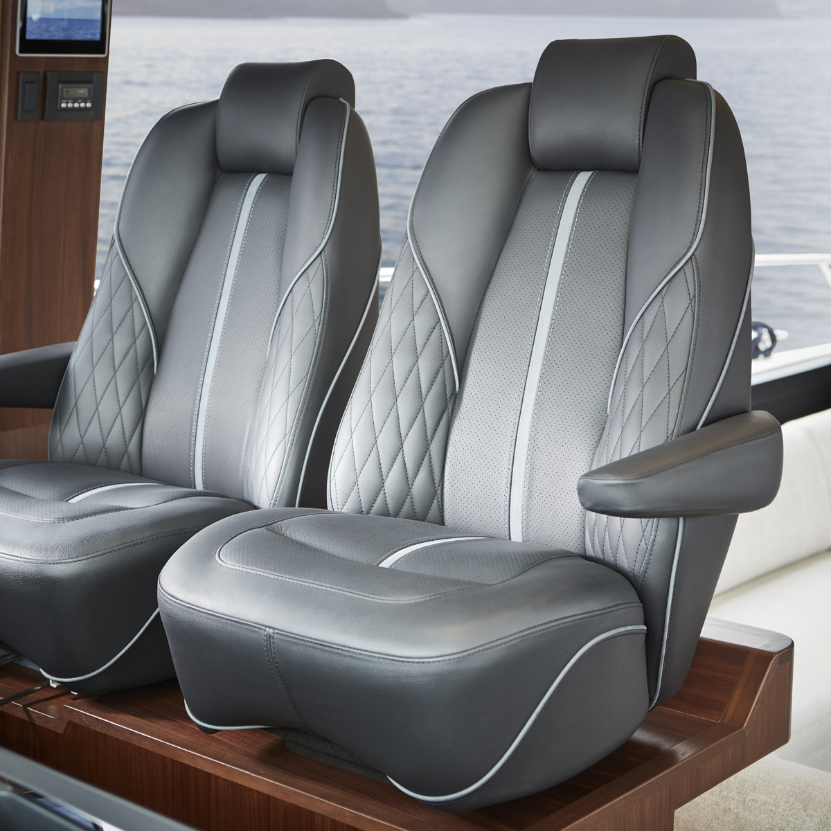 Leather upholstered helm seats